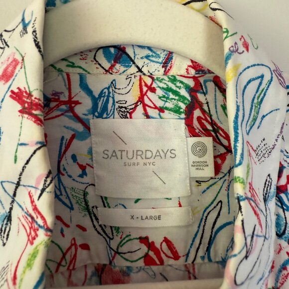 RARE SATURDAYS SURF NYC Shirt Men XL Gordon Harrison Hull Button Up Scribble - Picture 5 of 6